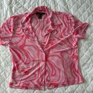 Sheer Short Sleeve Button Up Shirt